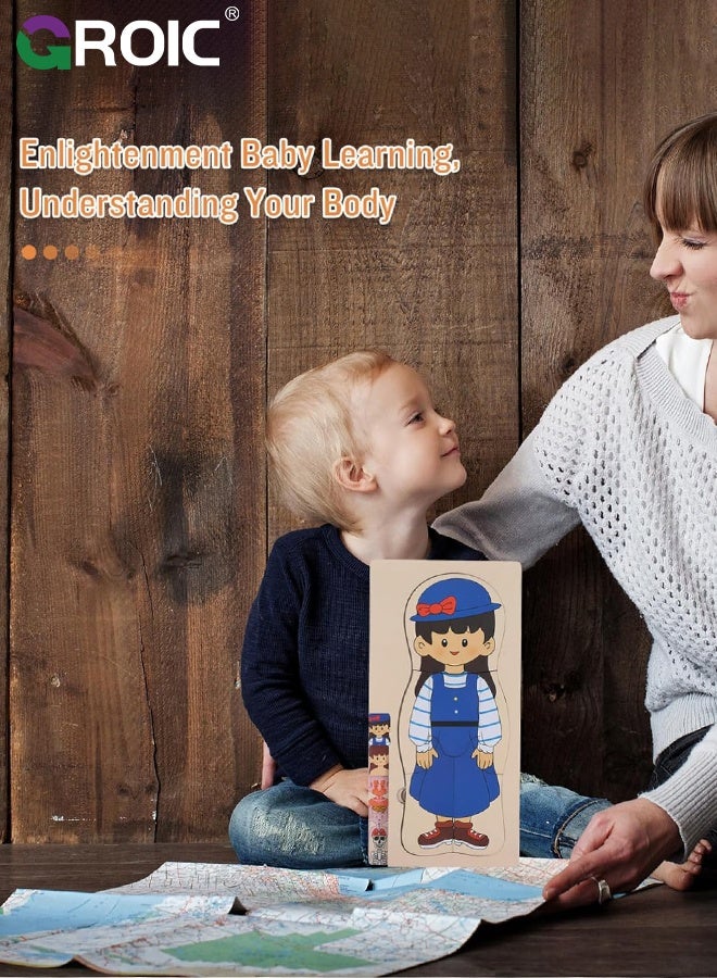 GROIC My Body Parts Puzzle for Toddlers, Kids Girls Boys Wooden Anatomy Puzzle 3-5 Years Old Preschool Learning Game Human Body Cognitive Toys, Montessori Skeleton Toy (Girls) - Image 5