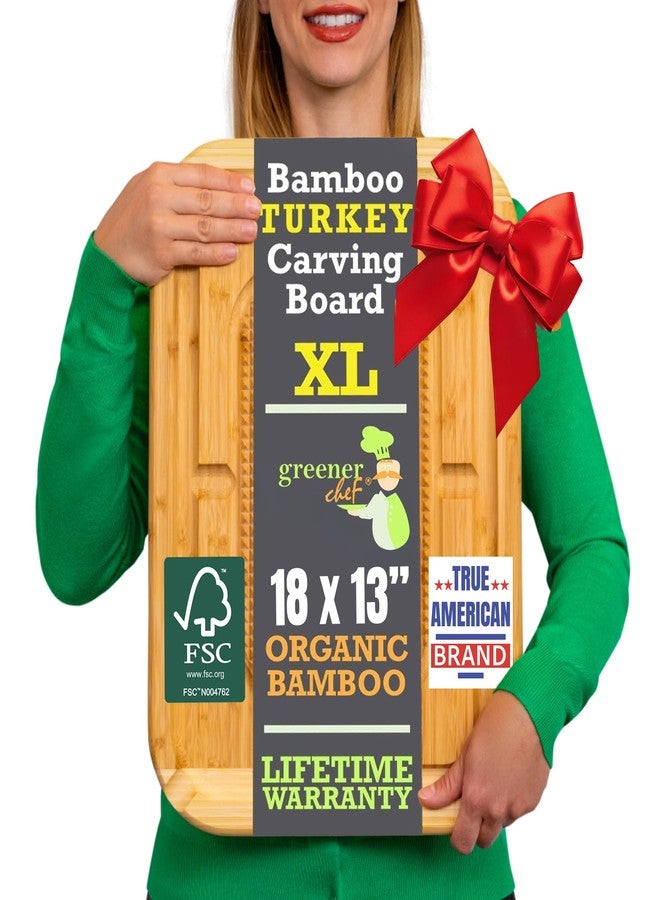 GREENER CHEF 18 Inch Extra Large Organic Turkey Carving Board with Lifetime Replacements - XL Wooden Butcher Block Meat Cutting Board with Pour Spout - Thanksgiving Cooking Essentials - Image 1