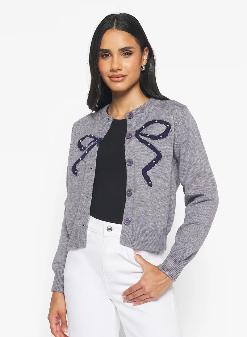جينجر Bow Detail Button Up Cardigan