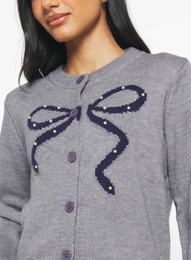 Ginger Bow Detail Button Up Cardigan