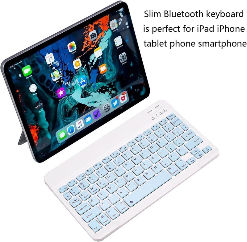 Generic Ultra-Slim Bluetooth Keyboard Portable Mini Wireless Keyboard Rechargeable for Tablet Phone Smartphone iAndroid (10 inch Blue). - Image 3