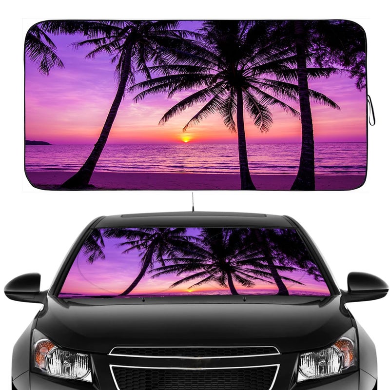 Güvenç Gven Windshield Sun Shade, 2025 Foldable Purple Sunset Vehicle Windshield Protecion Heat Reduction Front Windshield Sun Shade Blocks UV Rays for Car Pickup Truck SUV (Sunset Purple, S) - Image 1