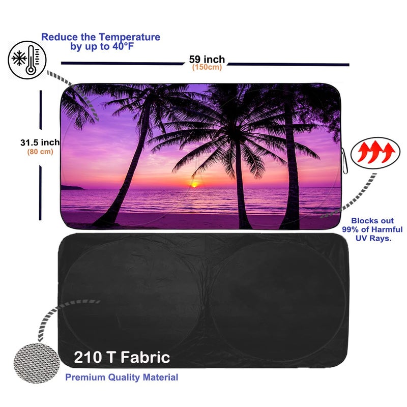 Güvenç Gven Windshield Sun Shade, 2025 Foldable Purple Sunset Vehicle Windshield Protecion Heat Reduction Front Windshield Sun Shade Blocks UV Rays for Car Pickup Truck SUV (Sunset Purple, S) - Image 2