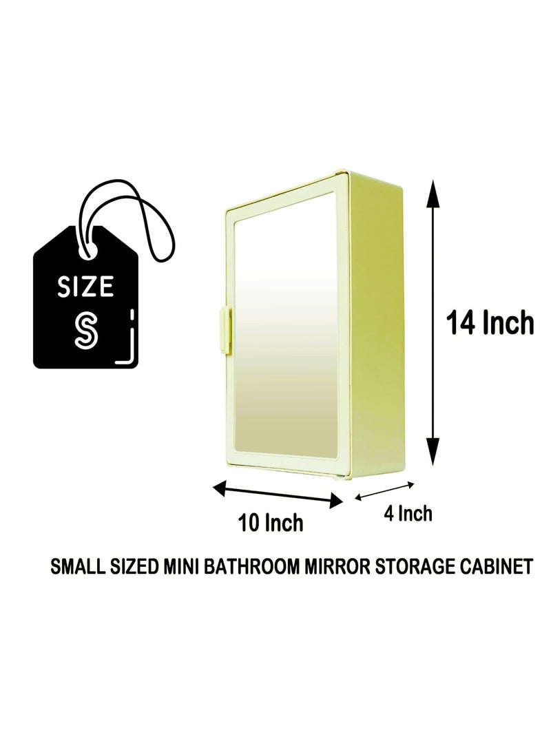 Epraiser Epraiser Plastic Small Size Mini Mulituse Multi Storage Wall Cabinet with Mirror for Bathroom Kitchen Washbasin Dressing Unit Makeup Beauty Medicine toiletries Organiser Box Cupboard Creamy Ivory  - Image 2