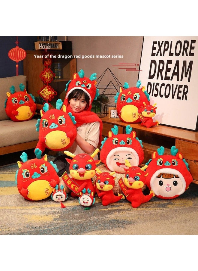 2024 Dragon Year Mascot Hand Warmer Plush Toy Zodiac Ragdoll Open Door Activity Gift Scarf Red-Specifications:Scarf Cap 100-35cm 0.23kg  - Image 4