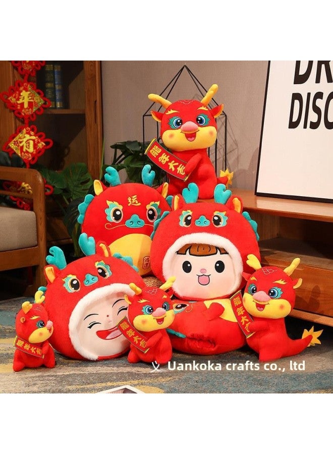 2024 Dragon Year Mascot Hand Warmer Plush Toy Zodiac Ragdoll Open Door Activity Gift Scarf Red-Specifications:Scarf Cap 100-35cm 0.23kg  - Image 5