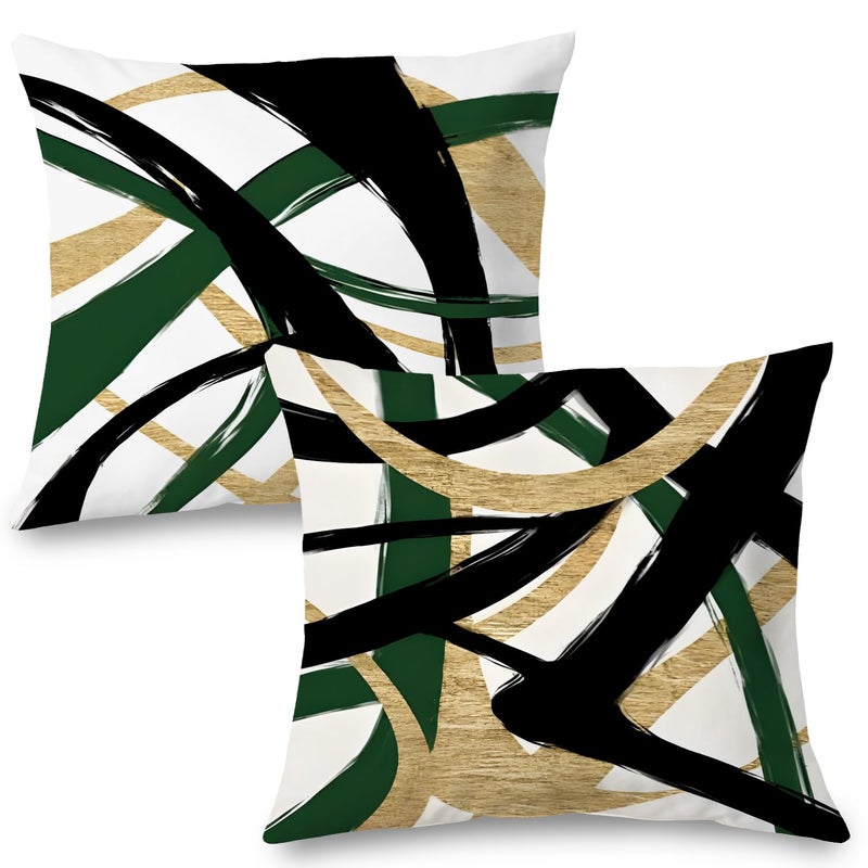 Supwhd Black Gold and Green Pillow Covers  Abstract Black and Gold Pillow Covers 22x22 Set of 2  Modern Boho Decorative Throw Pillows for Couch Bed Living Room - Image 1