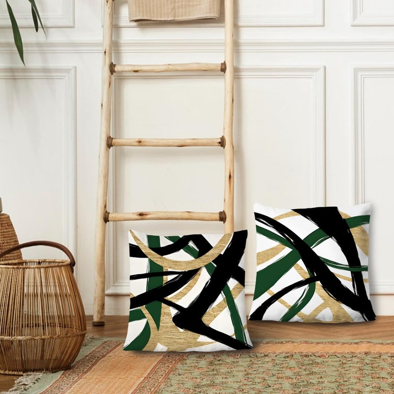 Supwhd Black Gold and Green Pillow Covers  Abstract Black and Gold Pillow Covers 22x22 Set of 2  Modern Boho Decorative Throw Pillows for Couch Bed Living Room - Image 3