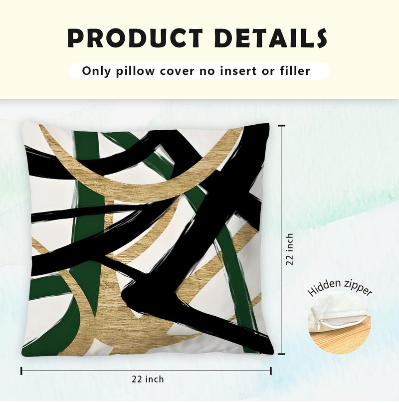 Supwhd Black Gold and Green Pillow Covers  Abstract Black and Gold Pillow Covers 22x22 Set of 2  Modern Boho Decorative Throw Pillows for Couch Bed Living Room - Image 5