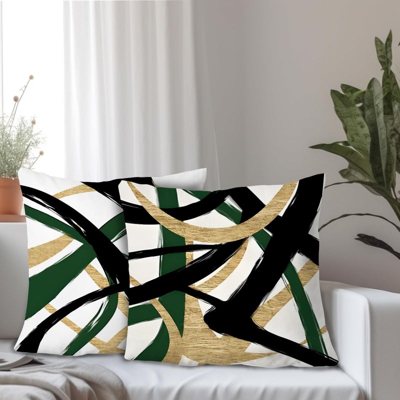 Supwhd Black Gold and Green Pillow Covers  Abstract Black and Gold Pillow Covers 22x22 Set of 2  Modern Boho Decorative Throw Pillows for Couch Bed Living Room - Image 2