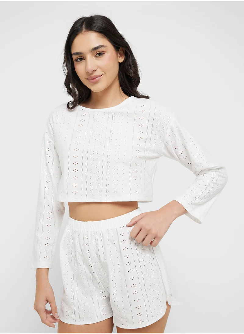 Ginger Pointelle Long Sleeves Top & Short Pj Set