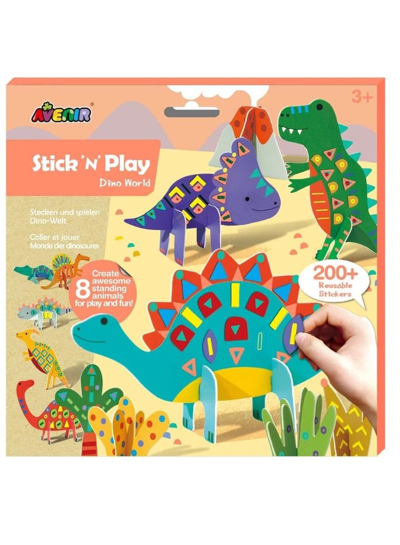 Avenir Stick 'N Play Series - Dino World | 200+ Reusable Stickers for Endless Fun! Create Play Scenes with 8 Illustrated Theme Cards, Make Your Own Animal Figures | For Kids 3+ - Image 1