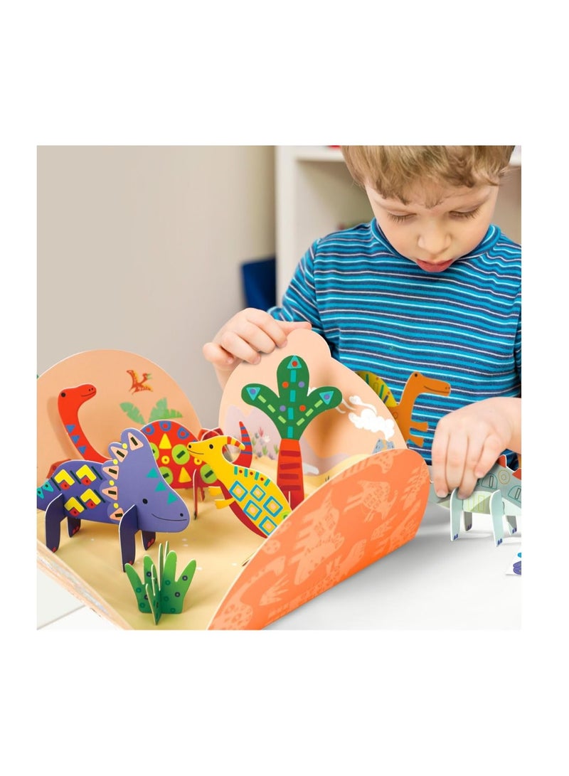 Avenir Stick 'N Play Series - Dino World | 200+ Reusable Stickers for Endless Fun! Create Play Scenes with 8 Illustrated Theme Cards, Make Your Own Animal Figures | For Kids 3+ - Image 2