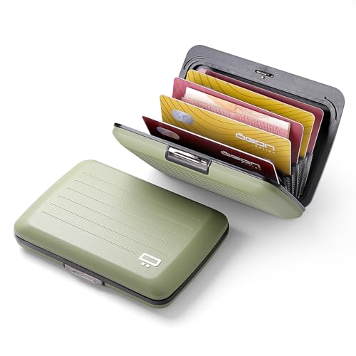ÖGON -DESIGNS- Aluminum card holder with metal lock, RFID protection against fraud and demagnetization, compact wallet, Smart Case OSLO model (Matt paint Green) - Image 2