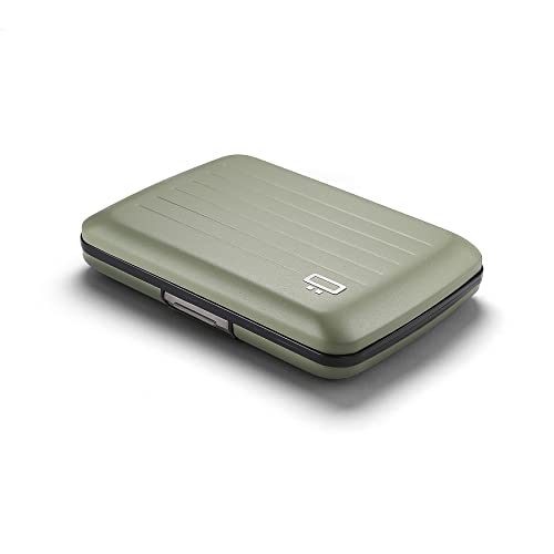 ÖGON -DESIGNS- Aluminum card holder with metal lock, RFID protection against fraud and demagnetization, compact wallet, Smart Case OSLO model (Matt paint Green) - Image 1