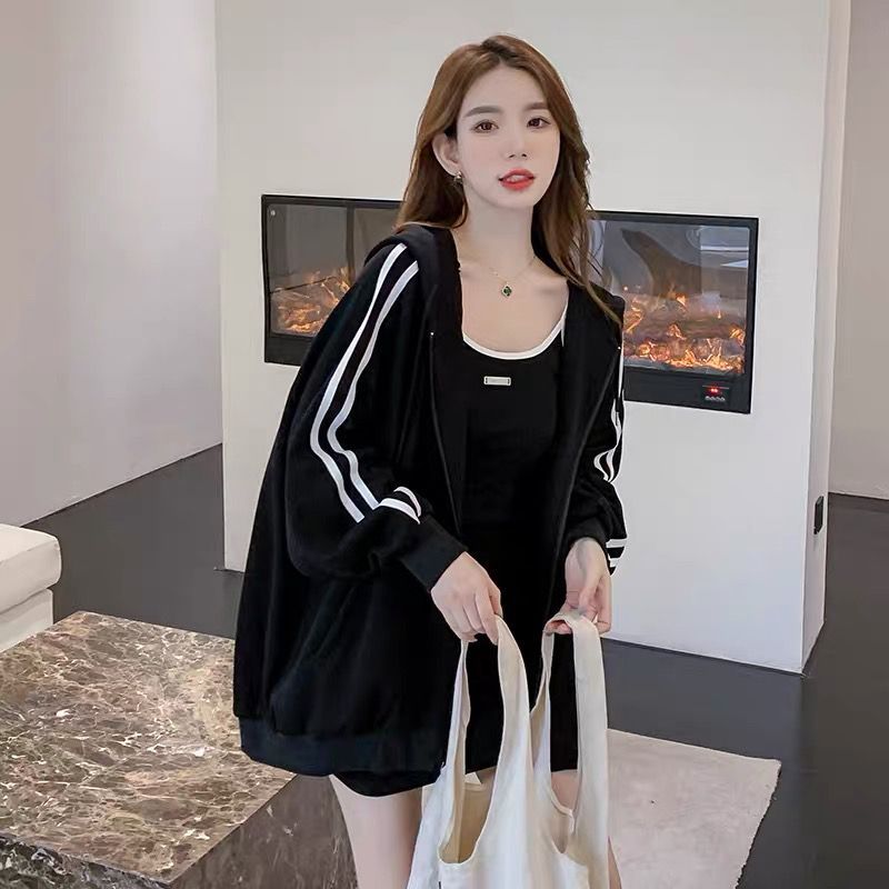 2024 Early Autumn Petite Vest Dress  Hoodie Set brown coat - Image 4