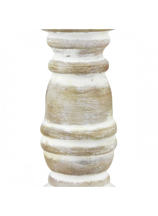 Stonebriar - Stonebriar Decorative Worn White Wooden Pillar Candle Holder, Coastal Home Decor, Ocean Inspired Designs for Wedding Decorations, Parties, or Everyday Home, Large 8 Inch - Image 1