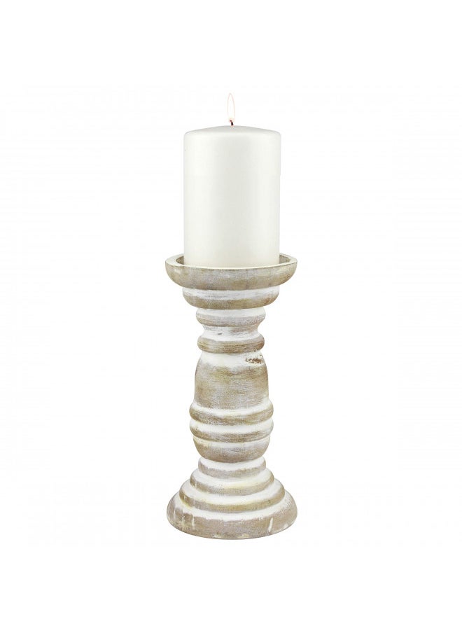 Stonebriar - Stonebriar Decorative Worn White Wooden Pillar Candle Holder, Coastal Home Decor, Ocean Inspired Designs for Wedding Decorations, Parties, or Everyday Home, Large 8 Inch - Image 1