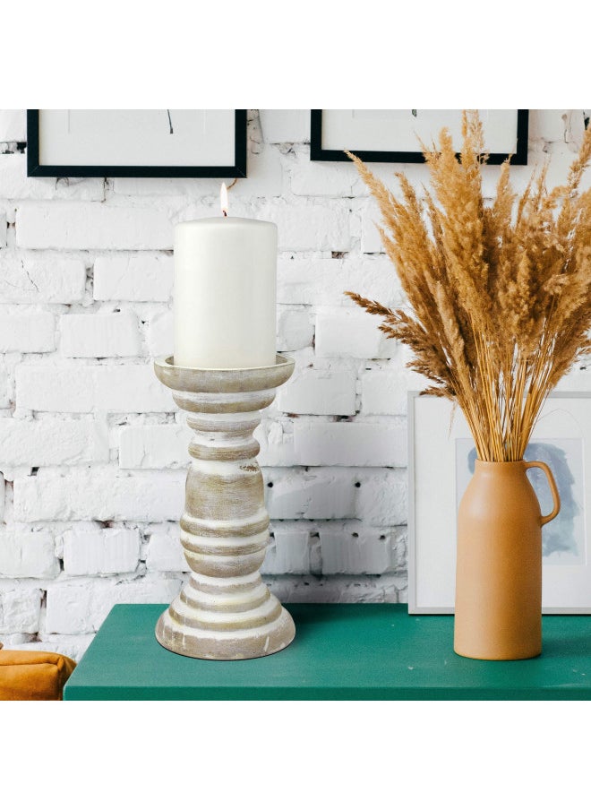 Stonebriar - Stonebriar Decorative Worn White Wooden Pillar Candle Holder, Coastal Home Decor, Ocean Inspired Designs for Wedding Decorations, Parties, or Everyday Home, Large 8 Inch - Image 1