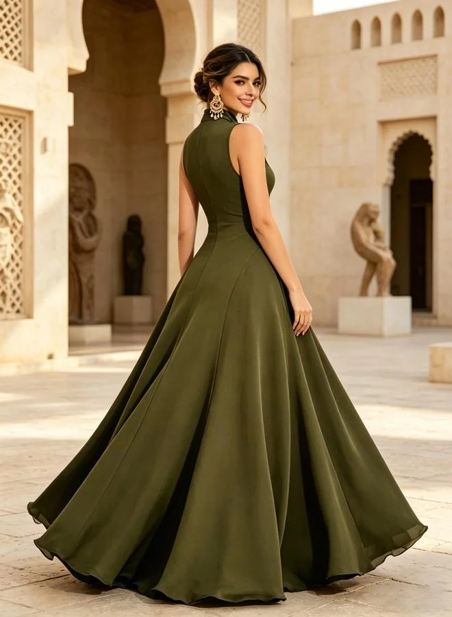 Take Two Olive Green Sleeveless A-Line Maxi Dress