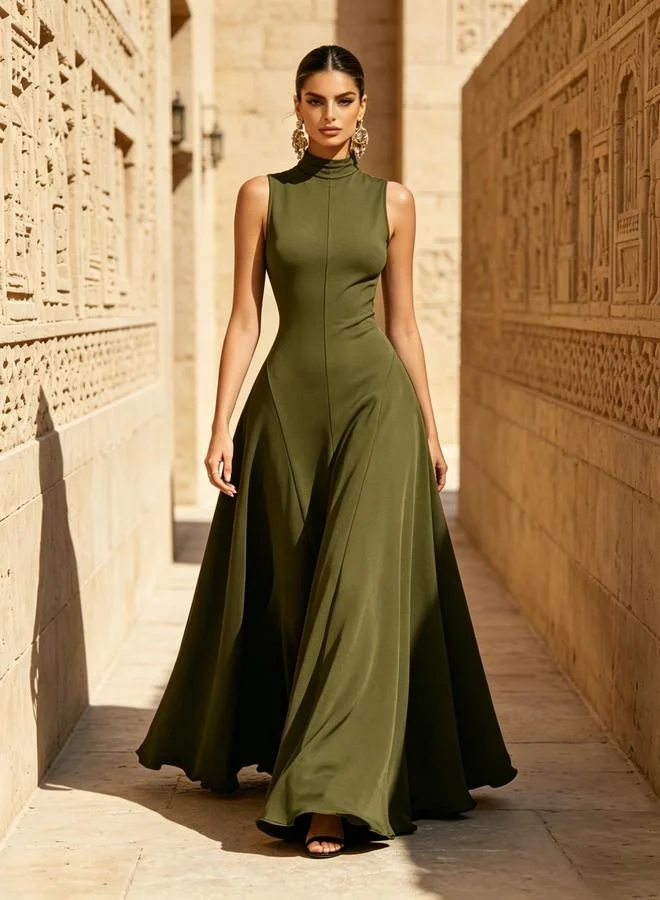 Take Two Olive Green Sleeveless A-Line Maxi Dress