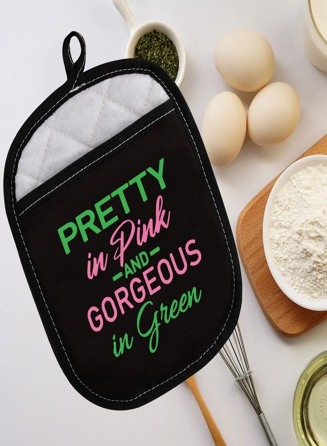LEVLO Sorority Oven Mitts Pretty and Gorgeous in Green Oven Mitts Gift for Women Girl Kitchen Baking Lovers (Pretty) - Image 5