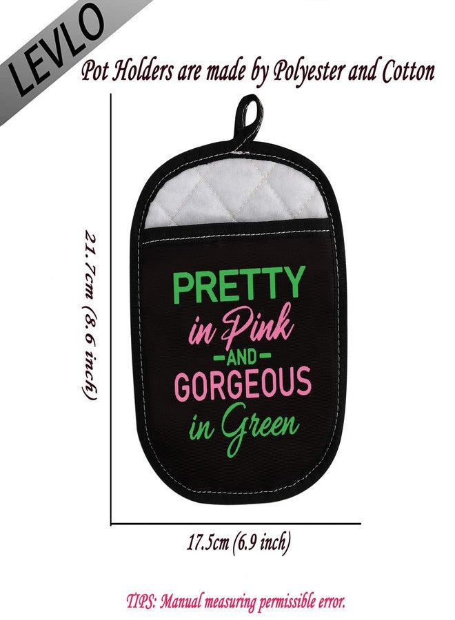 LEVLO Sorority Oven Mitts Pretty and Gorgeous in Green Oven Mitts Gift for Women Girl Kitchen Baking Lovers (Pretty) - Image 2
