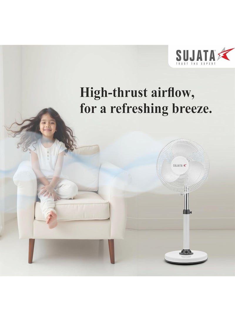Sujata High Speed Premium Pedestal Fan 300mm | 2 Year Warranty | Stand Fan for Home, 2000 RPM, 100% Copper Motor, Oscillating Pedestal Fan with High Air Delivery, 3 Speed Control (SPF09 HS - White) - Image 2