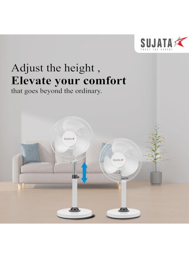 Sujata High Speed Premium Pedestal Fan 300mm | 2 Year Warranty | Stand Fan for Home, 2000 RPM, 100% Copper Motor, Oscillating Pedestal Fan with High Air Delivery, 3 Speed Control (SPF09 HS - White) - Image 5