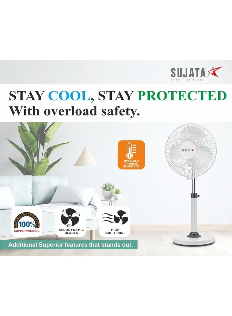 Sujata High Speed Premium Pedestal Fan 300mm | 2 Year Warranty | Stand Fan for Home, 2000 RPM, 100% Copper Motor, Oscillating Pedestal Fan with High Air Delivery, 3 Speed Control (SPF09 HS - White) - Image 3