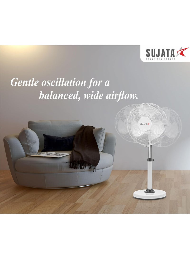 Sujata High Speed Premium Pedestal Fan 300mm | 2 Year Warranty | Stand Fan for Home, 2000 RPM, 100% Copper Motor, Oscillating Pedestal Fan with High Air Delivery, 3 Speed Control (SPF09 HS - White) - Image 4