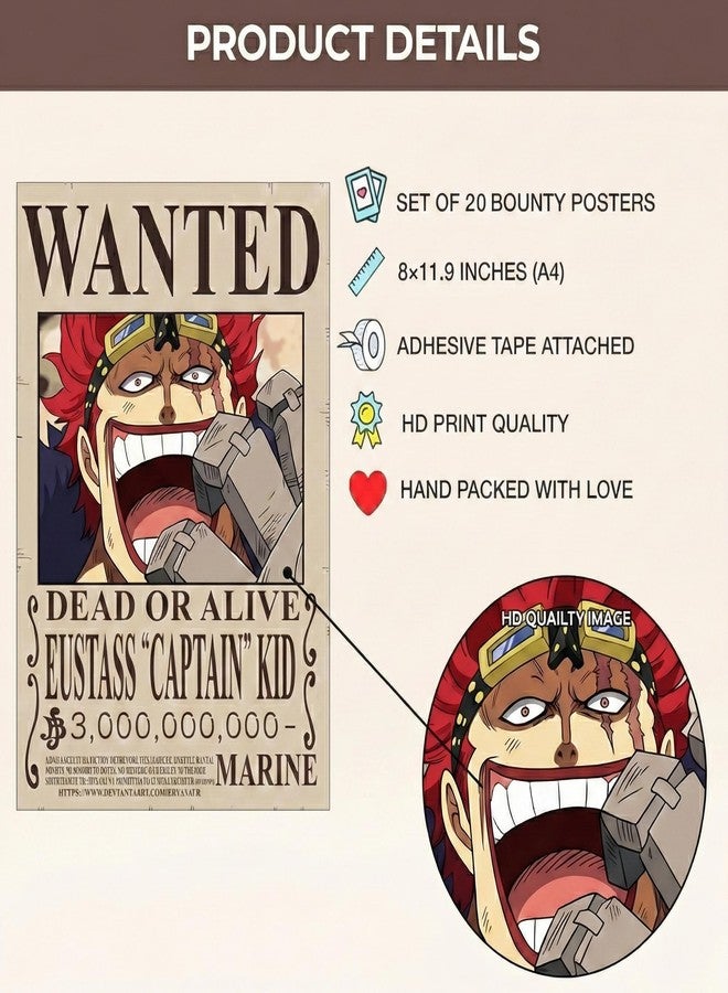 Bhikham Creation One Piece Wanted Posters Set of 20 | Anime Bounty Posters for Wall | Self Adhesive Anime Posters | 8x12 Inch Wall Decor for Bedroom, Gaming Room (Post-Wano Bounties) (Anime Popstar) - Image 2