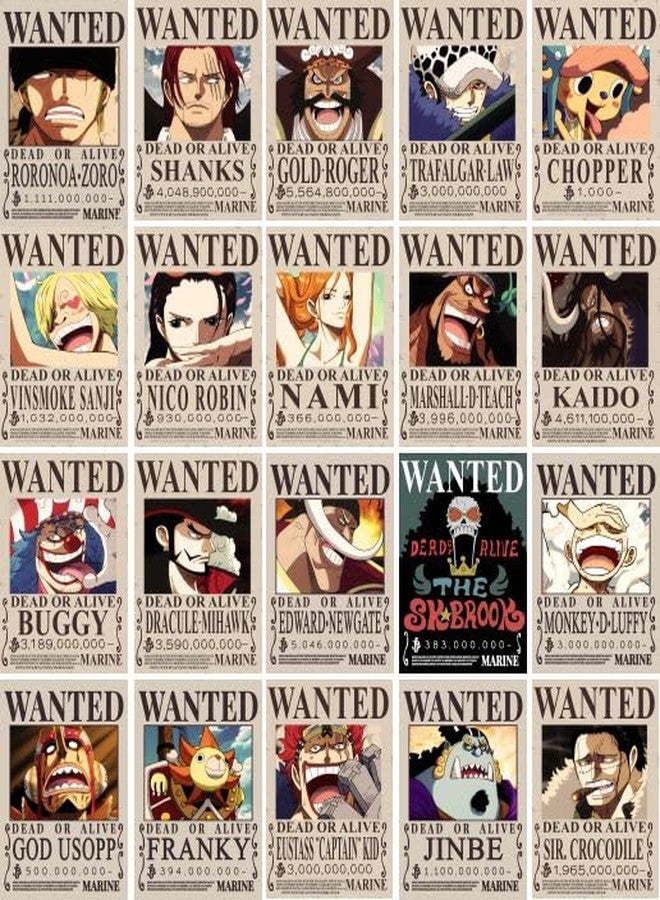 Bhikham Creation One Piece Wanted Posters Set of 20 | Anime Bounty Posters for Wall | Self Adhesive Anime Posters | 8x12 Inch Wall Decor for Bedroom, Gaming Room (Post-Wano Bounties) (Anime Popstar) - Image 1