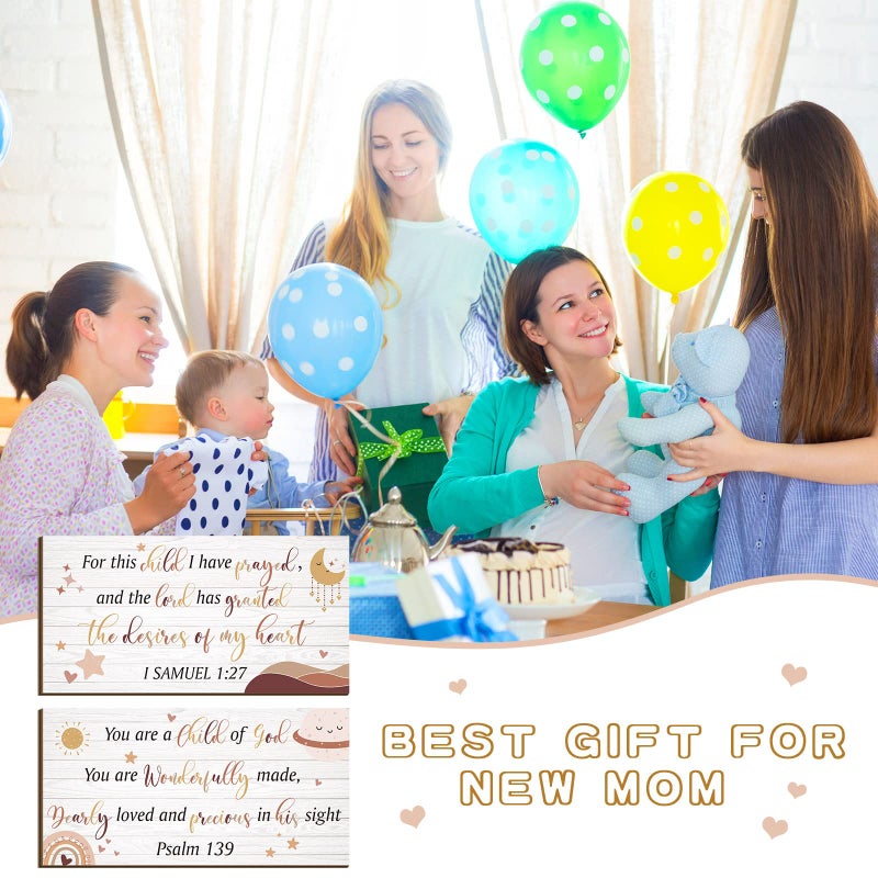 Yookeer 2 Pcs Wood Nursery Wall Decor For Girls Boys Baby Girl Room Decor For Nursery Christian Nursery Wall Art This Child I Have Prayed Bible Quote Wall Hanging Sign For Kids Home 12 X 6 Inch (Cute) - Image 4