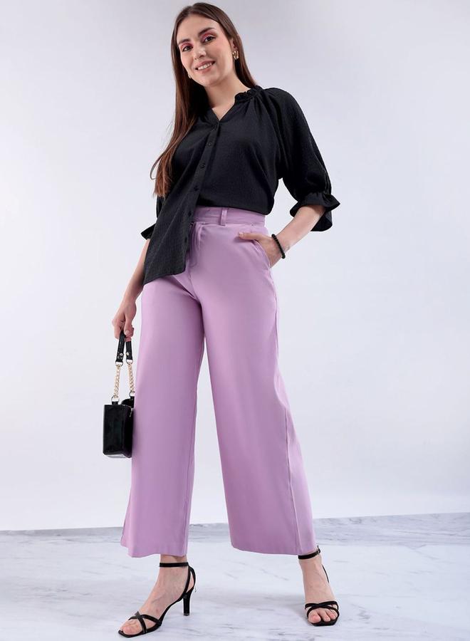 Freehand Women Purple Flared Solid Trousers - Image 5