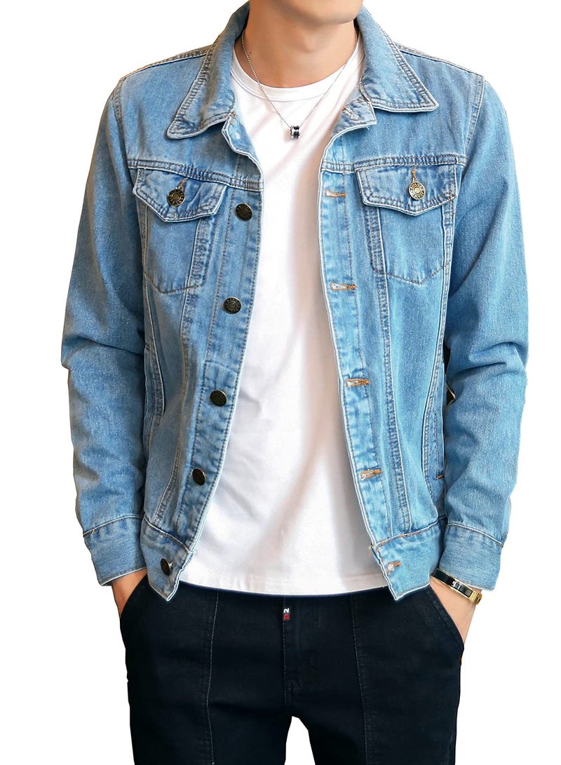 DAVID.ANN Men's Classic Denim Trucker Jacket Casual Jean Coat,Light Blue,X-Large - Image 1