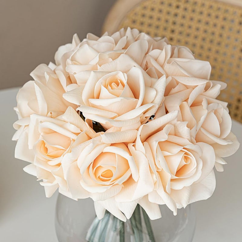 DUYONE Artificial Roses Single Stem 10pcs Fake Silk Flower Arrangement Bouquet for Home Party Wedding Decoration(Pink Champagne) - Image 1