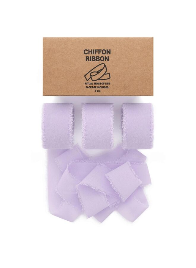 LAMAY 3PCS Chiffon Ribbon Mixed Color Ribbon Set Tassel Fabric for Wedding Invitations, Bridal Bouquets, Party Decorations, Gift Wrapping, Bow Making (Purple) - Image 1