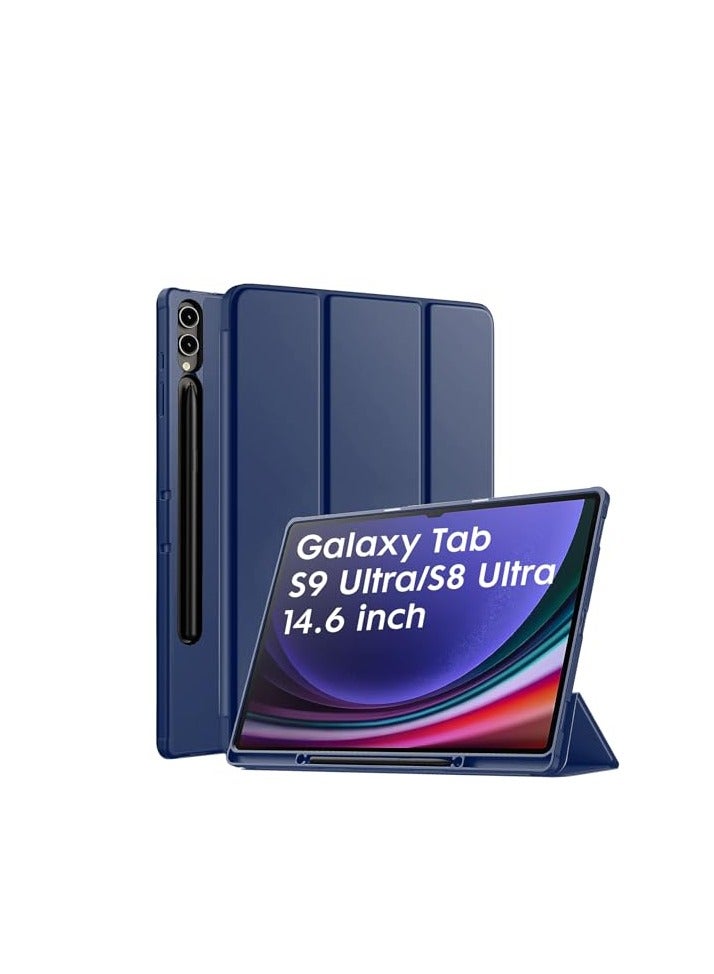 Case Compatible for Samsung Galaxy Tab S9 Ultra Tablet Case 2023, Ultra-Thin Trifold Stand Cover, Smooth Leather Durable Shockproof Protector Stand Case for Galaxy Tab S9 Ultra, 14.6 inch(Blue - Image 1
