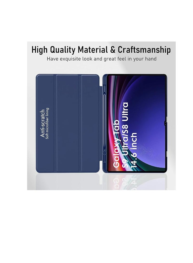 Case Compatible for Samsung Galaxy Tab S9 Ultra Tablet Case 2023, Ultra-Thin Trifold Stand Cover, Smooth Leather Durable Shockproof Protector Stand Case for Galaxy Tab S9 Ultra, 14.6 inch(Blue - Image 3