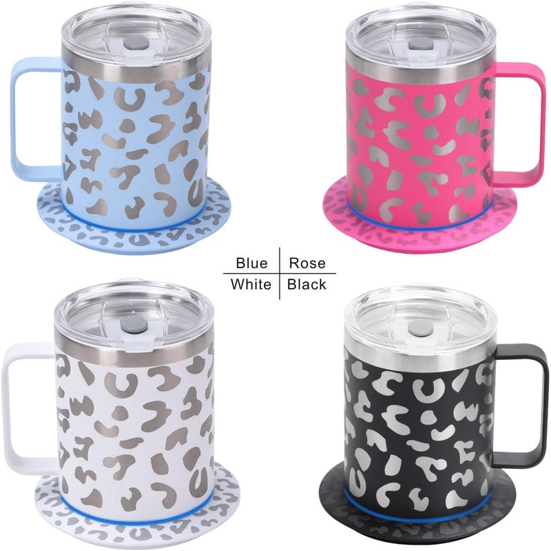 DEQIANG Coffee Warmer with Mug Set,Self Heating Coffee Mug,12oz Heated Coffee Mug,131℉ Coffee Beverage Cup Warmer for Desk Home Office,Coffee Gifts (White & Leopard Print) - Image 2