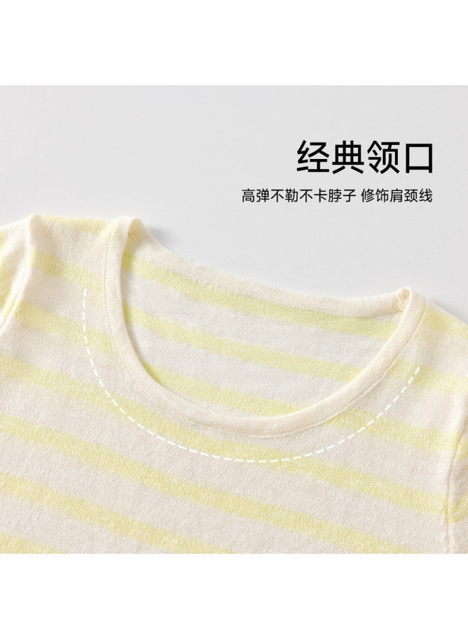 PLANDOO Relaxed Anti-Wrinkle Waist-Defining Slimming Short T-Shirt Women'S Knitted Striped High-End Elegant Slightly Sheer Top - Image 3