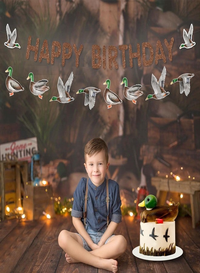 Fangleland Mallard Duck Birthday Banner Decorations, Rustic Duck Theme Happy Birthday Banner Garland Bunting Set Bday Party Supplies for 1 2 3 4 Year Old Boy - Image 2