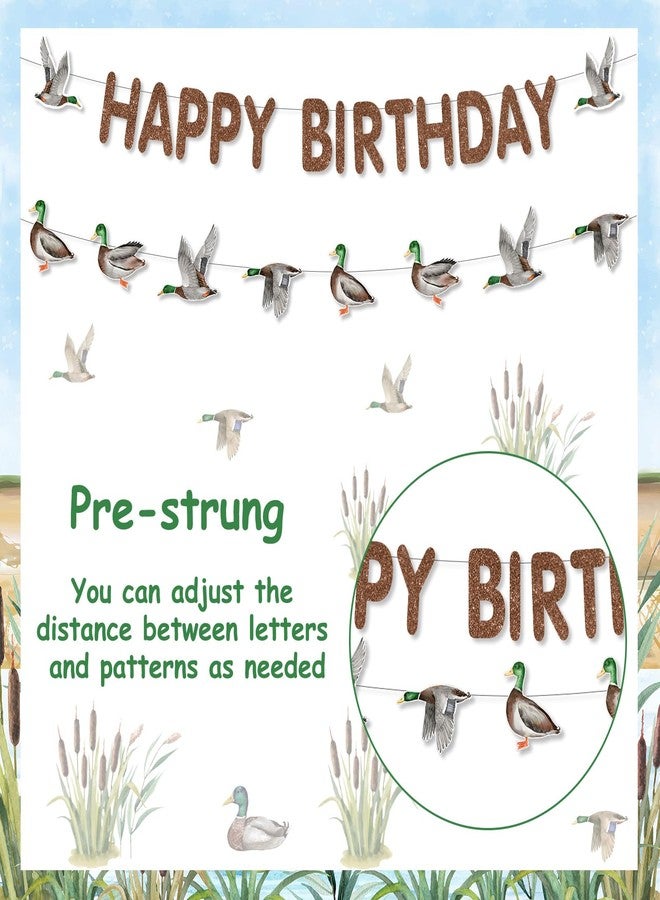 Fangleland Mallard Duck Birthday Banner Decorations, Rustic Duck Theme Happy Birthday Banner Garland Bunting Set Bday Party Supplies for 1 2 3 4 Year Old Boy - Image 5