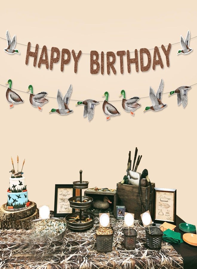 Fangleland Mallard Duck Birthday Banner Decorations, Rustic Duck Theme Happy Birthday Banner Garland Bunting Set Bday Party Supplies for 1 2 3 4 Year Old Boy - Image 3