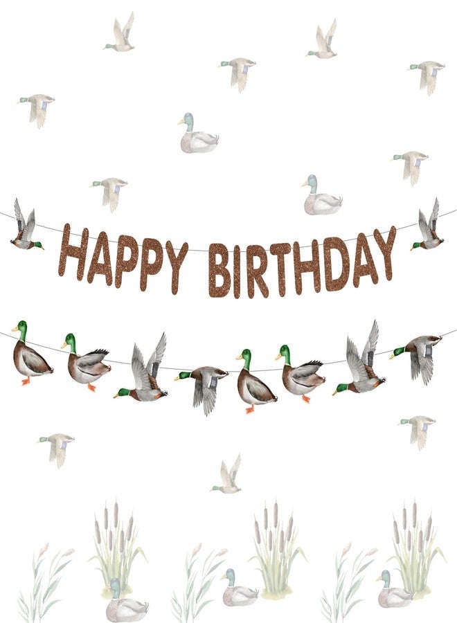 Fangleland Mallard Duck Birthday Banner Decorations, Rustic Duck Theme Happy Birthday Banner Garland Bunting Set Bday Party Supplies for 1 2 3 4 Year Old Boy - Image 1