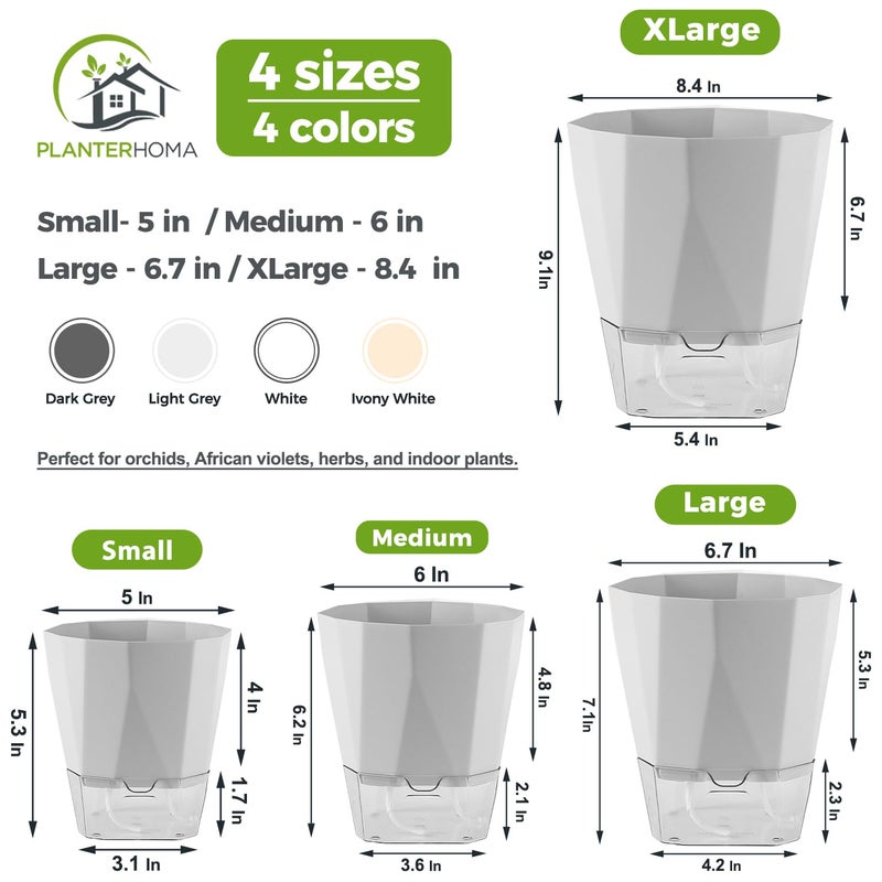 Planterhoma 5 Pack Self Watering Pots for Indoor Plants 6.7 Inches Self Watering Planters African Violet Self Watering Pots Clear Pot for Herb Orchid Flower Houseplant, Light Grey - Image 4
