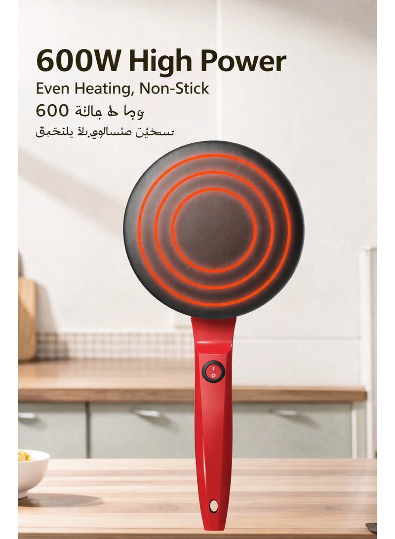 Sisily Red Electric Crepe Maker, 600W Non-Stick Pancake Maker, Fast Heating, Easy to Clean - Image 2