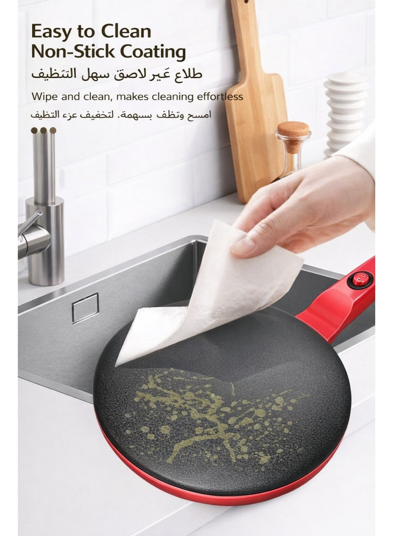Sisily Red Electric Crepe Maker, 600W Non-Stick Pancake Maker, Fast Heating, Easy to Clean - Image 4