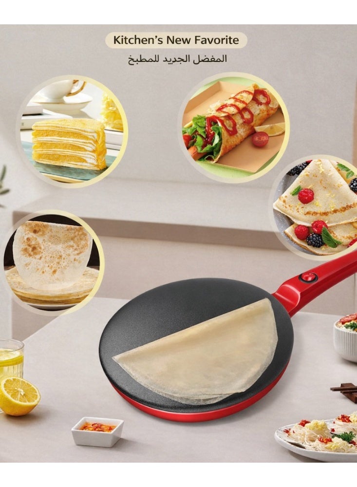 Sisily Red Electric Crepe Maker, 600W Non-Stick Pancake Maker, Fast Heating, Easy to Clean - Image 1